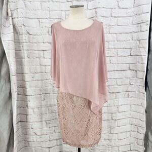 Connected Apparel Pink Lace Chiffon Dress MOTB Wedding Classic Chic Drape 16